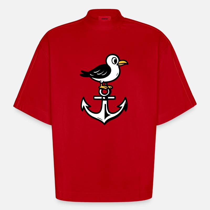 Möwe Anker Comic - Heavyweight Oversized Organic Boxy T-Shirt Made in EU - Rot