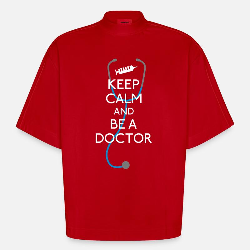 Keep Calm Doctor - T-shirt bio épais oversize Boxy fabriqué en UE - rouge