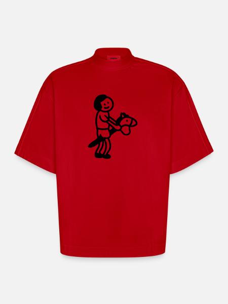 Child hobbyhorse - Line - Heavyweight Oversized Organic Boxy T-Shirt Made in EU - red