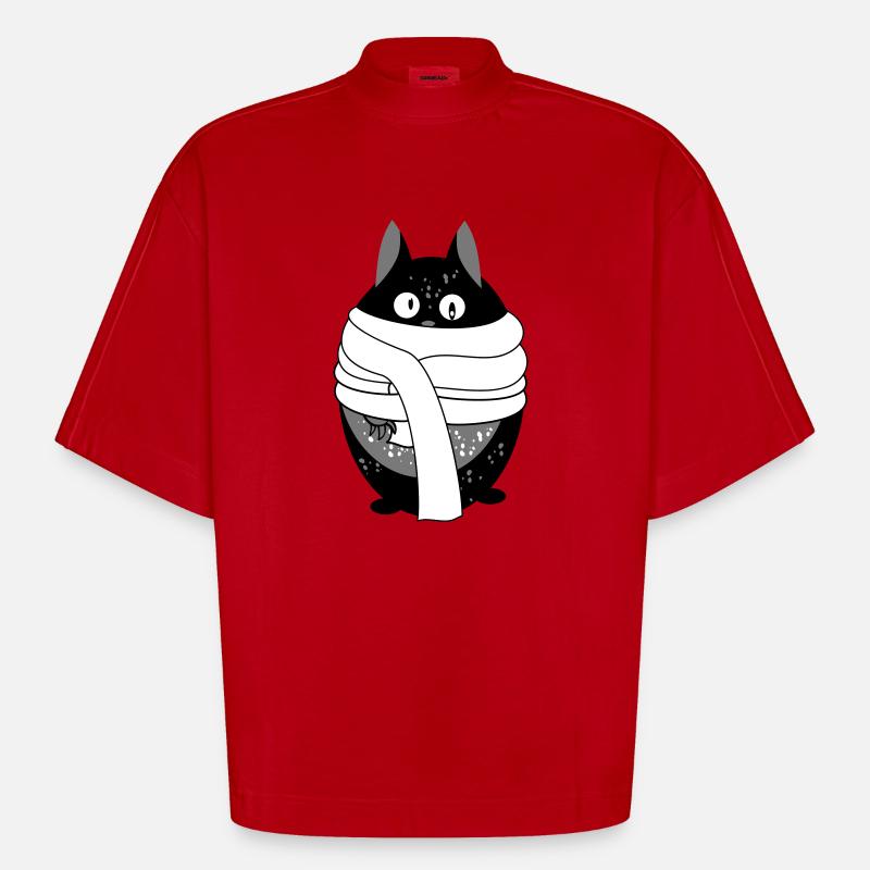 Cat avec un foulard - T-shirt bio épais oversize Boxy fabriqué en UE - rouge