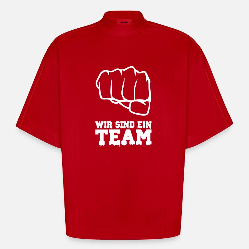 wir sind ein team 1 - Heavyweight Oversized Organic Boxy T-Shirt Made in EU - Rot