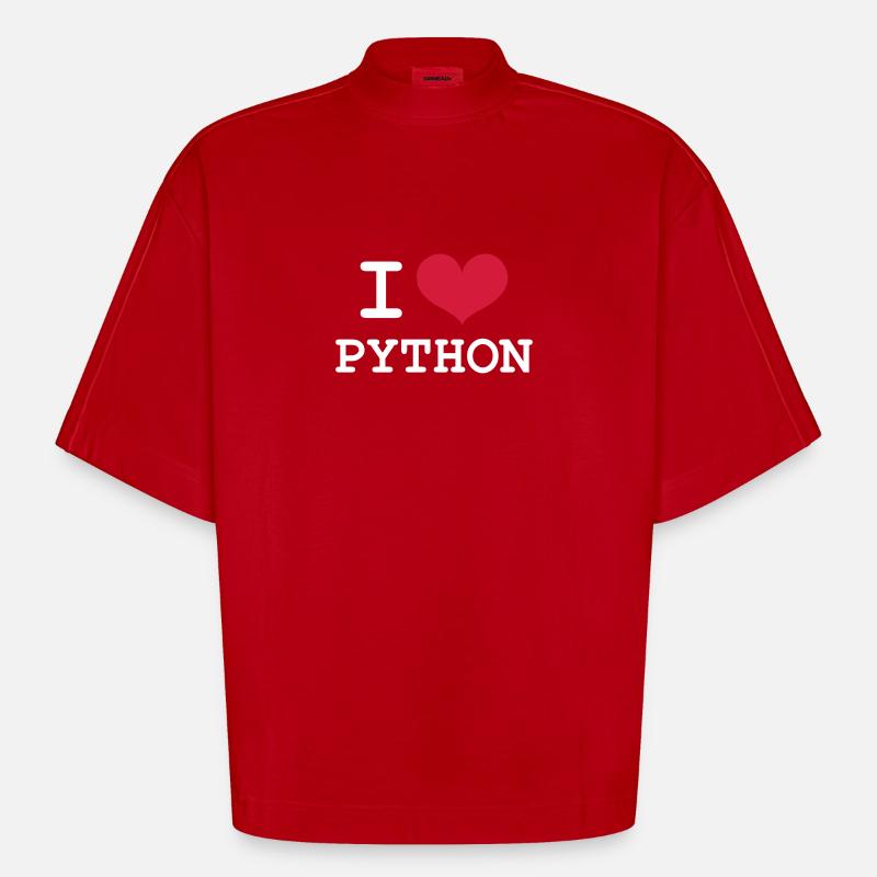 I Love Python - T-shirt bio épais oversize Boxy fabriqué en UE - rouge