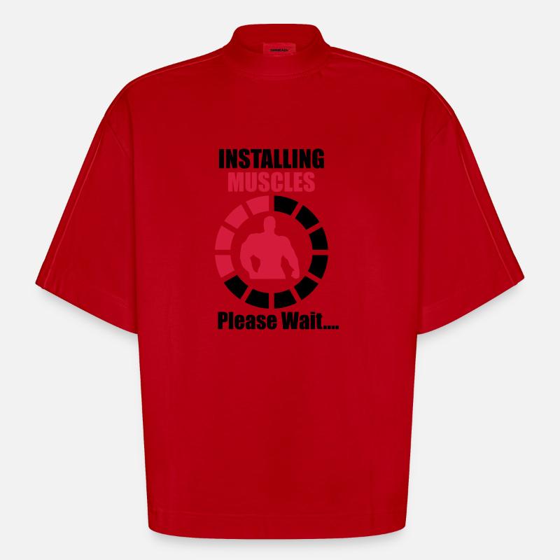Installing Muscles (Loading) Funny - Musculation - T-shirt bio épais oversize Boxy fabriqué en UE - rouge
