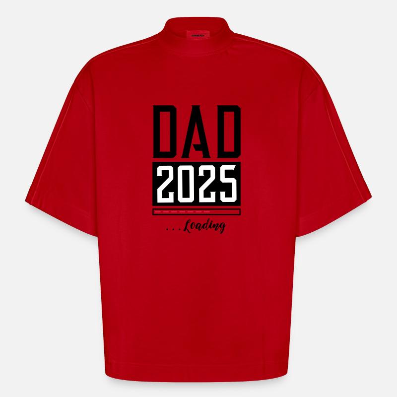 Dad 2025 Papa Loading Saying - Heavyweight Oversized Organic Boxy T-Shirt Made in EU - red