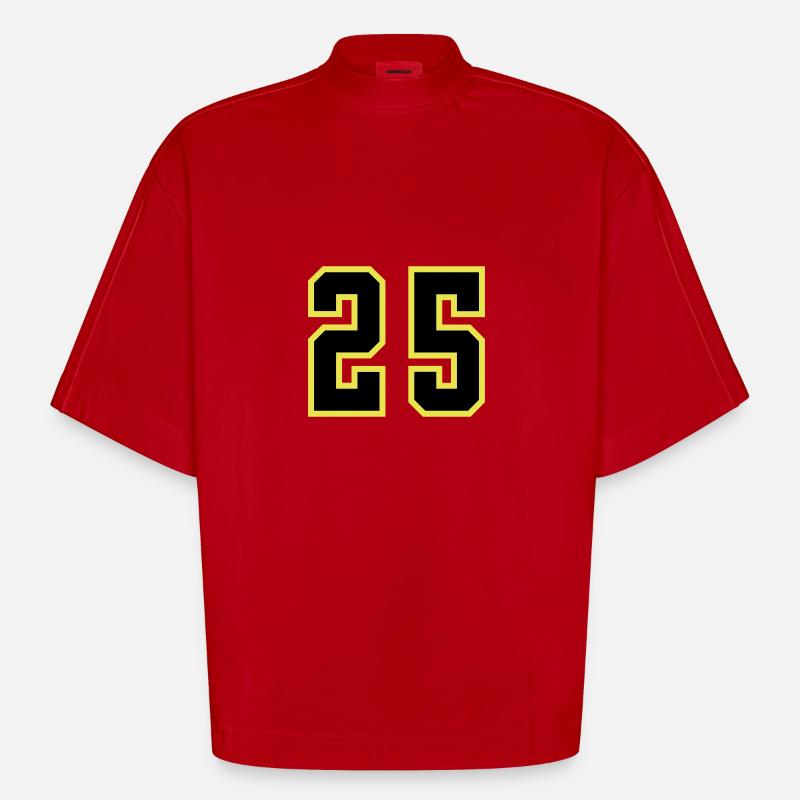 Maillot à 25 numéros - T-shirt bio épais oversize Boxy fabriqué en UE - rouge
