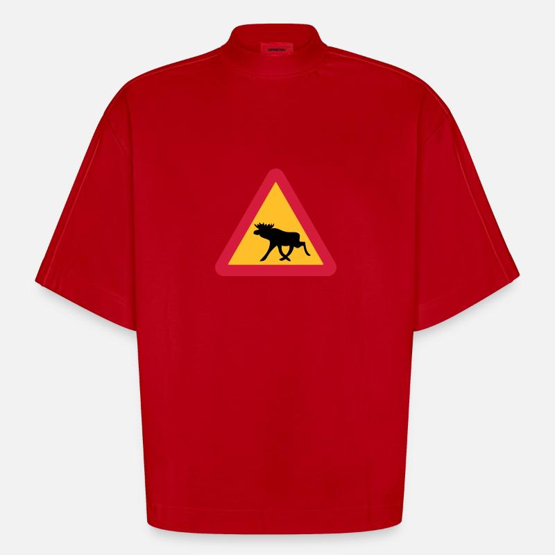 Caution Moose! - Heavyweight Oversized Organic Boxy T-Shirt Made in EU - red