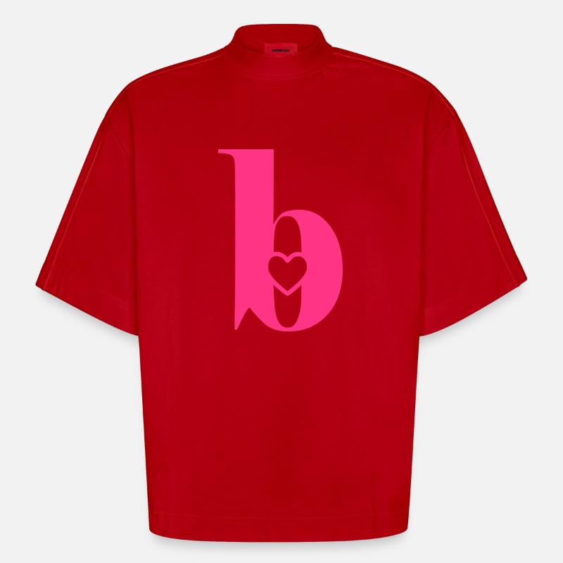 Buchstabe b Anfangsbuchstabe mit Herz - Heavyweight Oversized Organic Boxy T-Shirt Made in EU - Rot