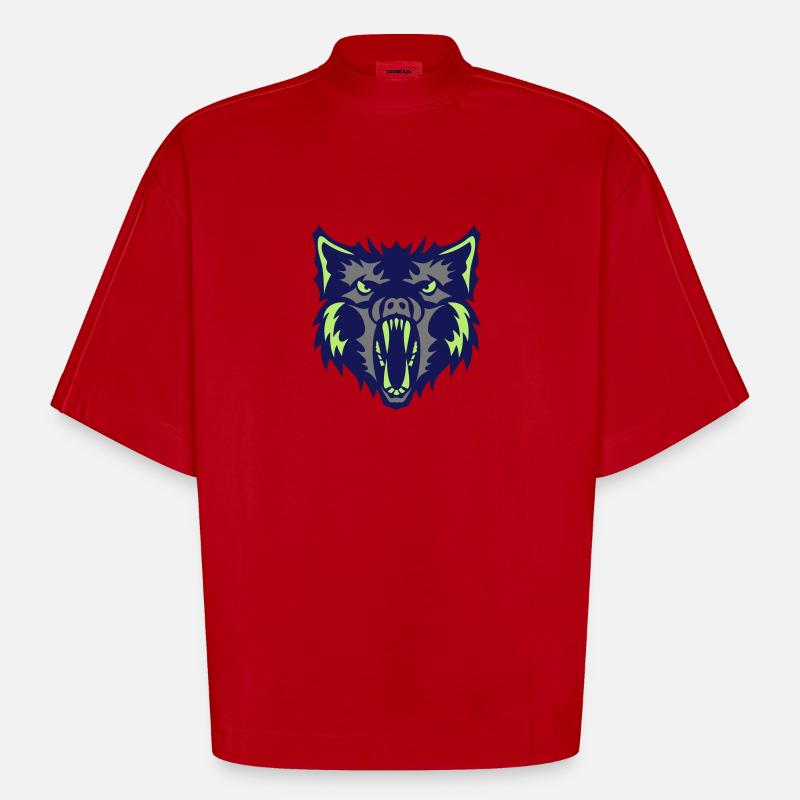 Werwolf Werwolf Wolf 2 - Heavyweight Oversized Organic Boxy T-Shirt Made in EU - Rot