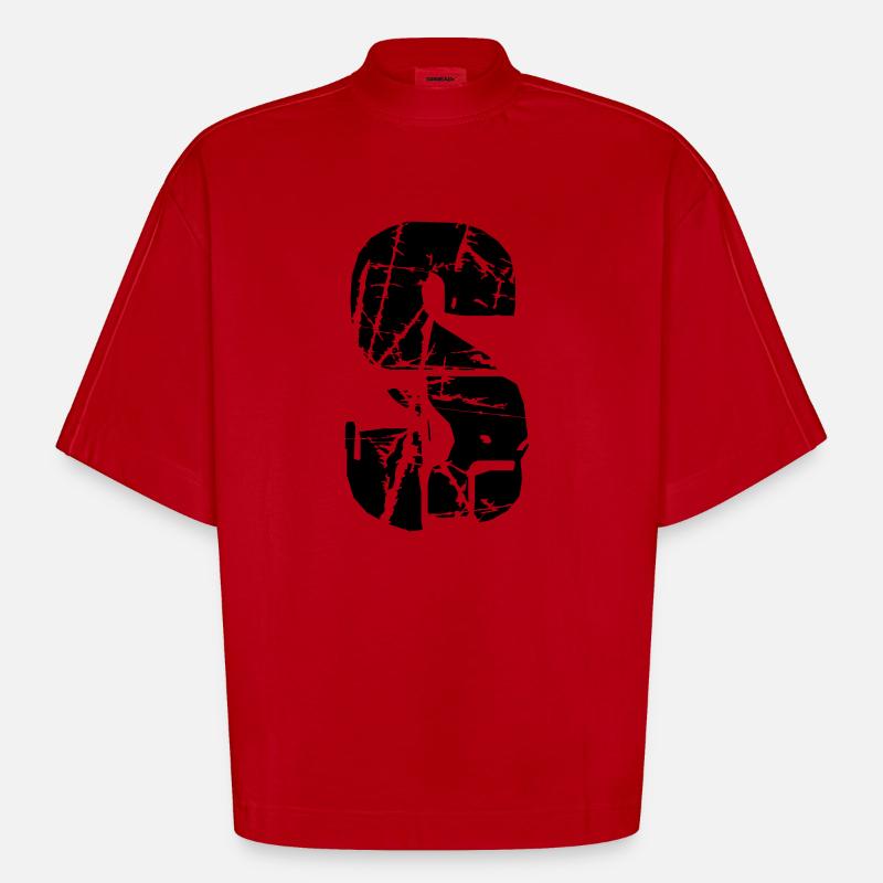 S Buchstabe - Heavyweight Oversized Organic Boxy T-Shirt Made in EU - Rot