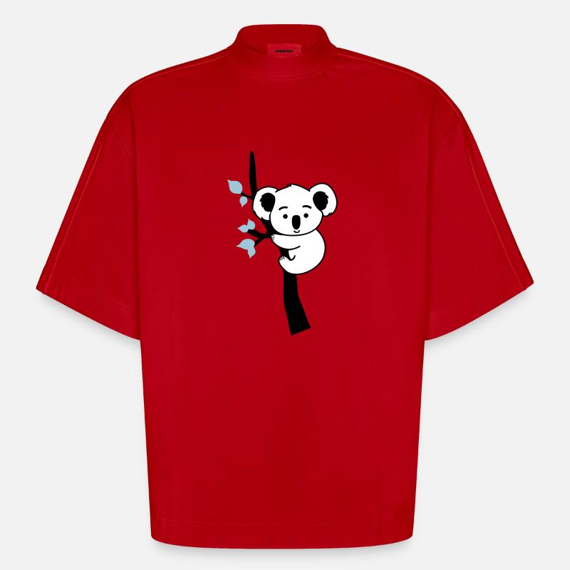 Koala Bear Comic Tree - Heavyweight Oversized Organic Boxy T-Shirt Made in EU - red