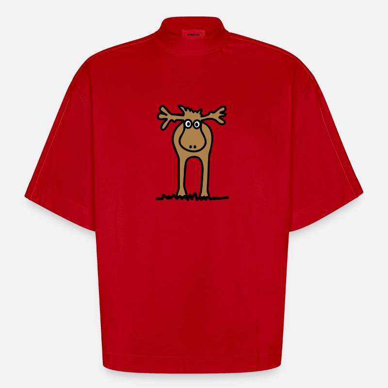 Lustiger Elch oder Rentier? - Heavyweight Oversized Organic Boxy T-Shirt Made in EU - Rot