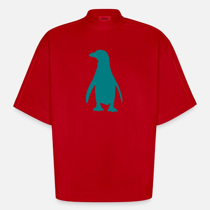 Pinguin - Heavyweight Oversized Organic Boxy T-Shirt Made in EU - Rot