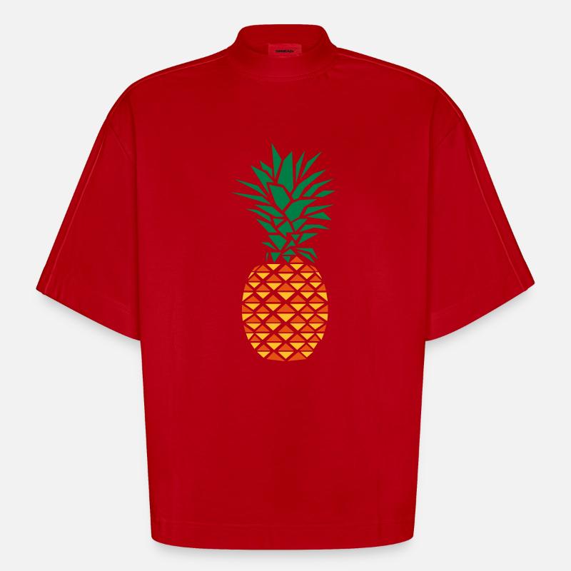 Pineapple (Geometric Style) - Heavyweight Oversized Organic Boxy T-Shirt Made in EU - red