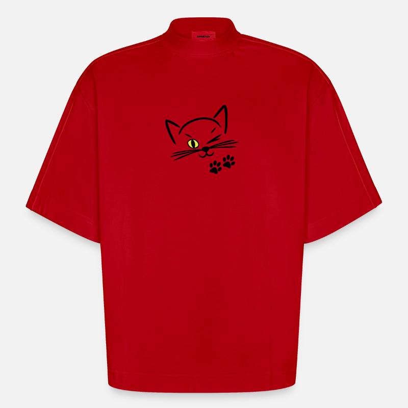chat mignon, clin d'oeil - T-shirt bio épais oversize Boxy fabriqué en UE - rouge