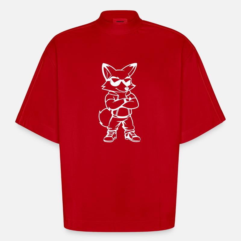 Fox Comic Lunettes de soleil - T-shirt bio épais oversize Boxy fabriqué en UE - rouge