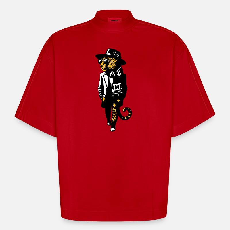 Leopard dandy - T-shirt bio épais oversize Boxy fabriqué en UE - rouge