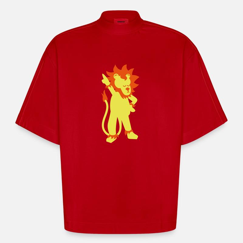 Lion dans la pose disco - T-shirt bio épais oversize Boxy fabriqué en UE - rouge