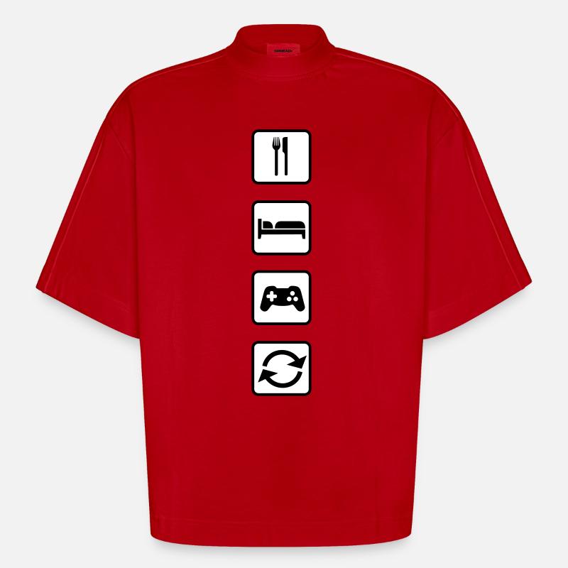 Eat Sleep Game Repeat - T-shirt bio épais oversize Boxy fabriqué en UE - rouge