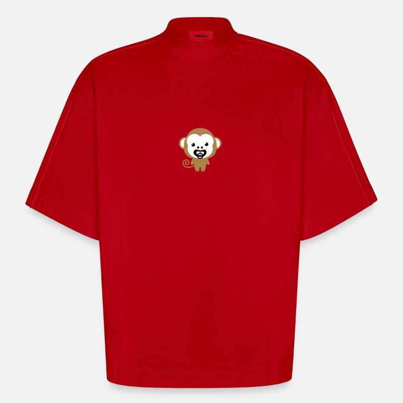 baby monkey soother, Schnulleraffe - Heavyweight Oversized Organic Boxy T-Shirt Made in EU - Rot