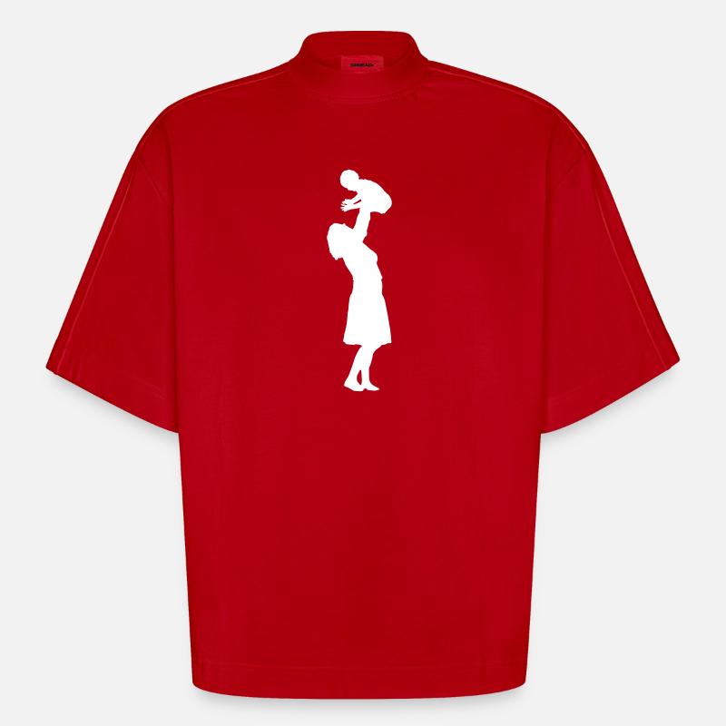 Mutter mit Kind - Heavyweight Oversized Organic Boxy T-Shirt Made in EU - Rot
