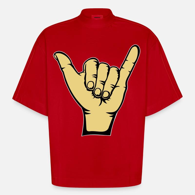 Surfen Symbol Hand - Heavyweight Oversized Organic Boxy T-Shirt Made in EU - Rot