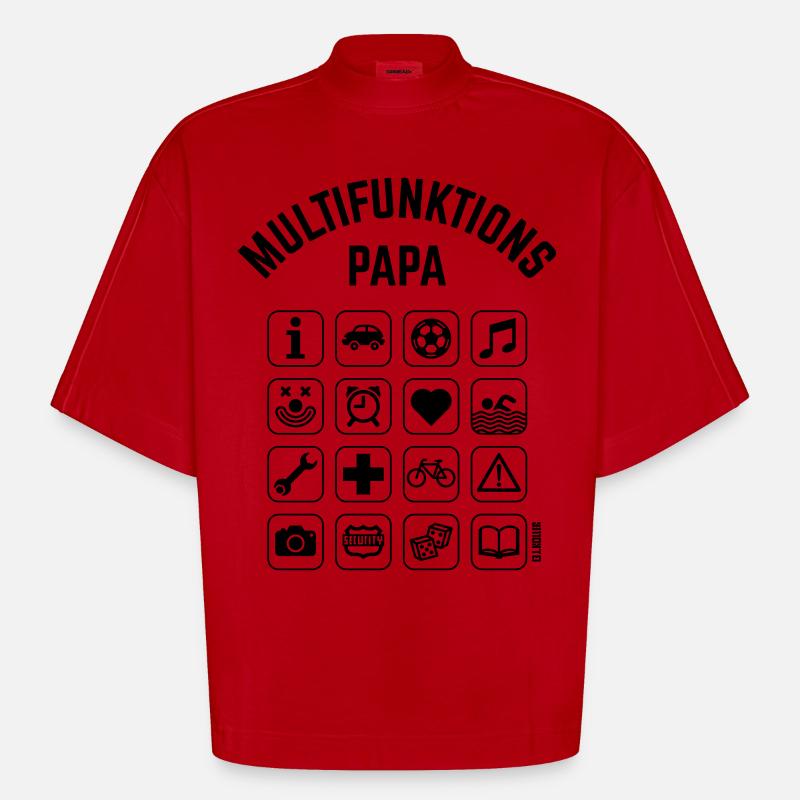 Multifunktions Papa (16 Icons) - Heavyweight Oversized Organic Boxy T-Shirt Made in EU - Rot