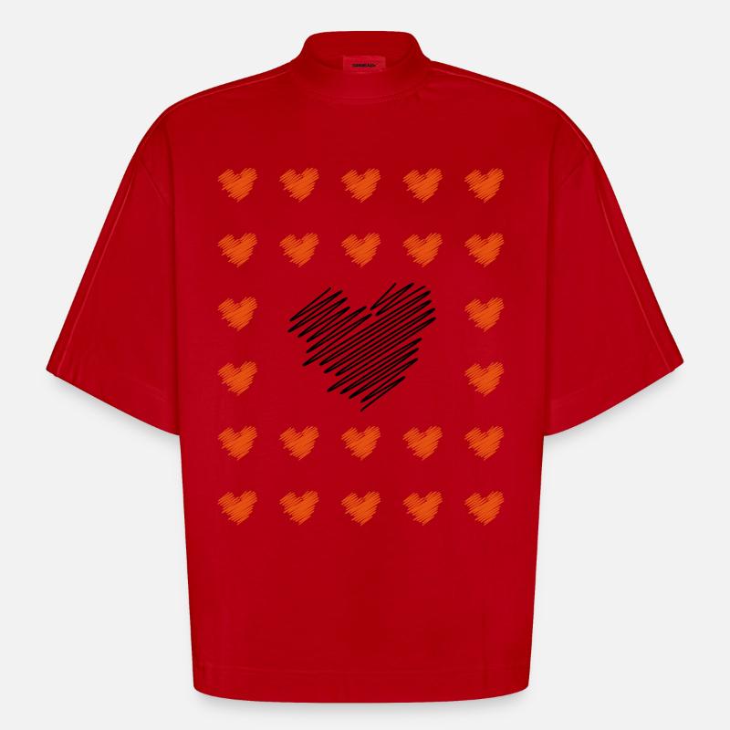 Des cœurs partout - T-shirt bio épais oversize Boxy fabriqué en UE - rouge