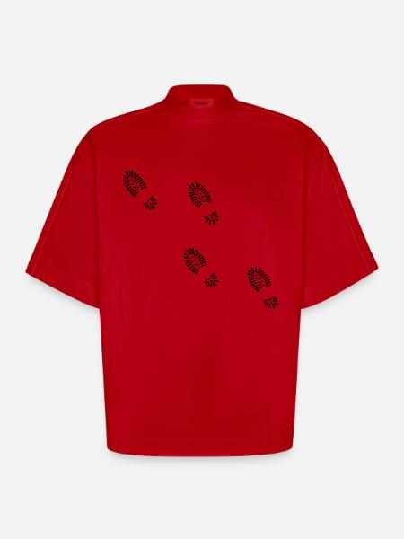 fodspor sko - Heavyweight oversized organic boxy T-shirt made in EU - rød