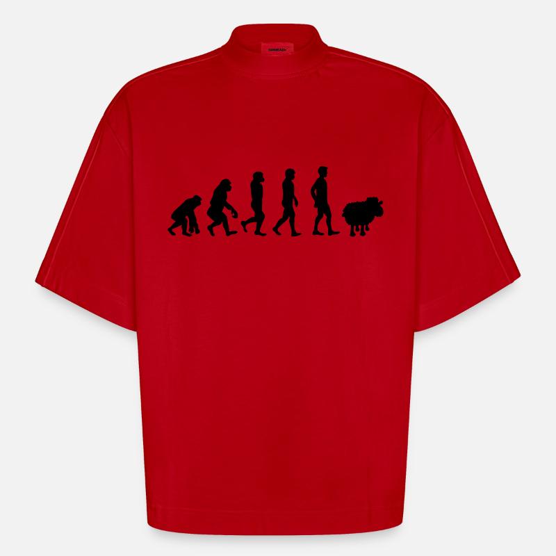 evolution mouton cadeau anti-système complotiste - T-shirt bio épais oversize Boxy fabriqué en UE - rouge
