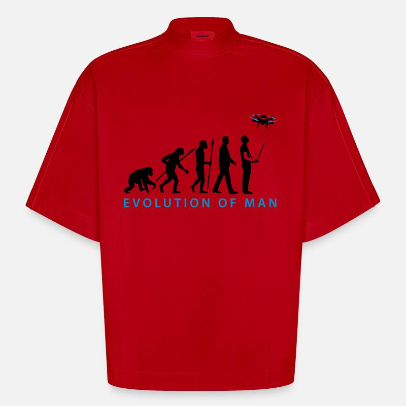 Evolution Modellflieger Drohne 4 Propeller - Heavyweight Oversized Organic Boxy T-Shirt Made in EU - Rot