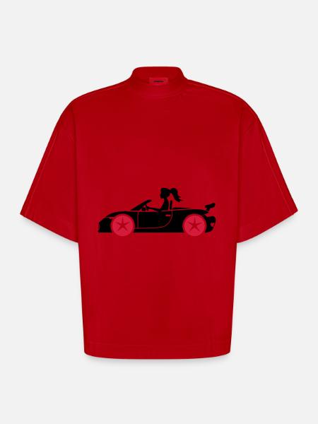 Woman Car Convertible - Heavyweight Oversized Organic Boxy T-Shirt Made in EU - red