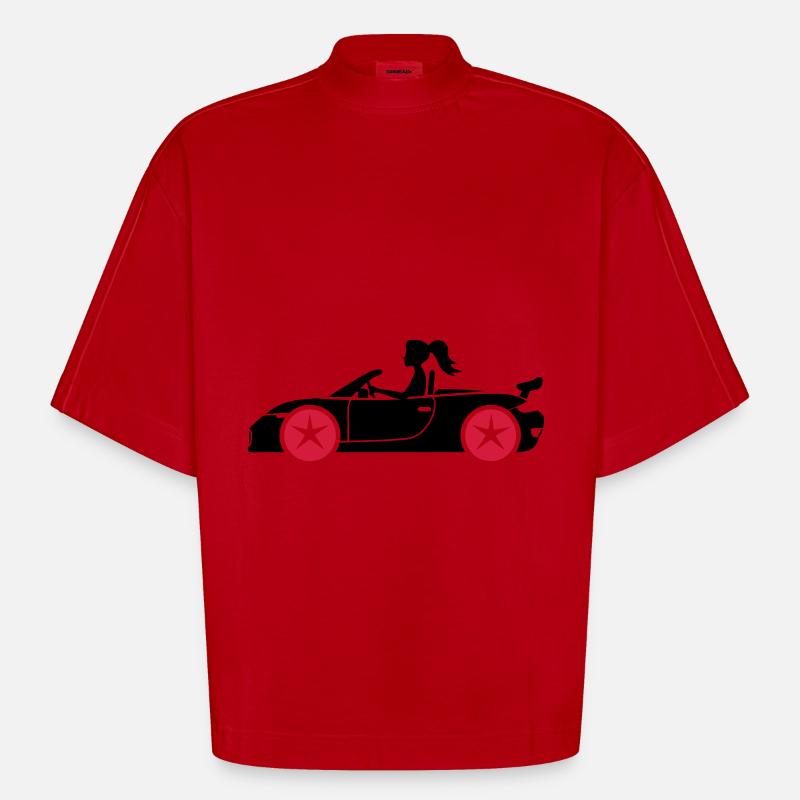 Femme Voiture Cabriolet - T-shirt bio épais oversize Boxy fabriqué en UE - rouge