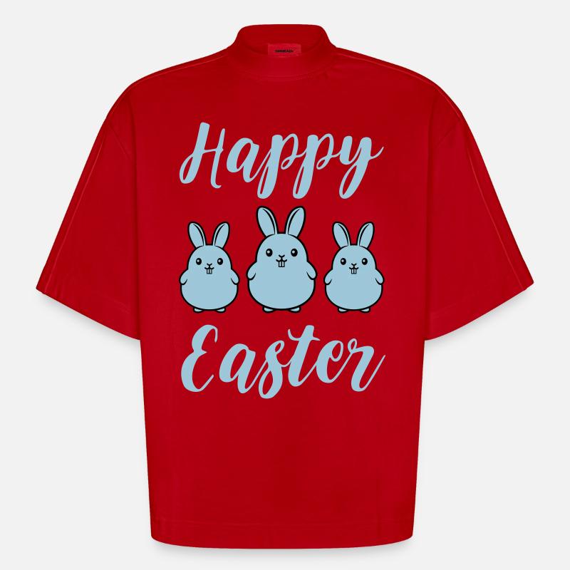 Joyeux lapins de Pâques - T-shirt bio épais oversize Boxy fabriqué en UE - rouge