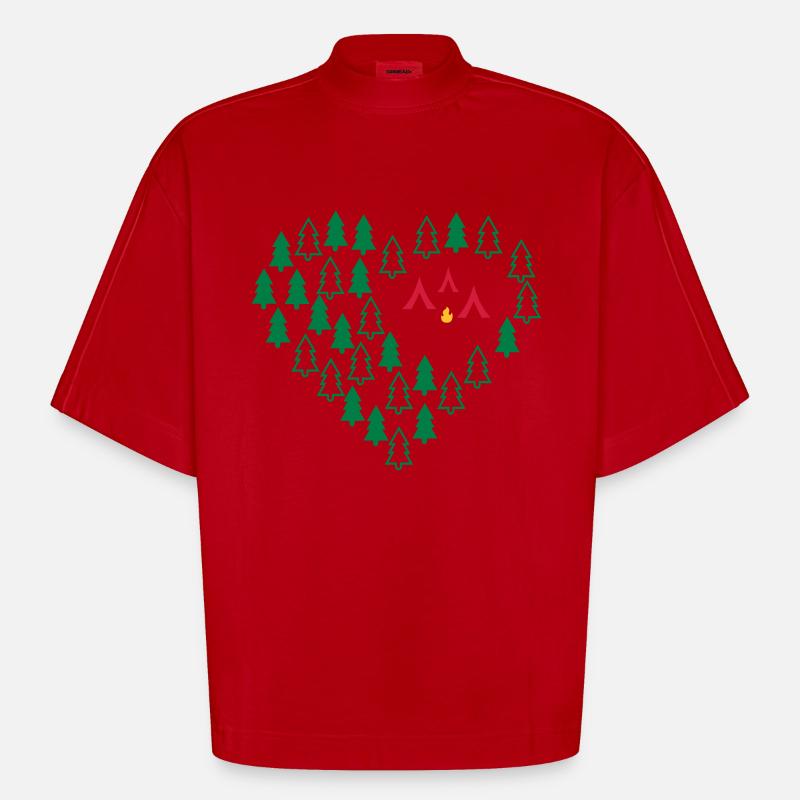 Camping - T-shirt bio épais oversize Boxy fabriqué en UE - rouge