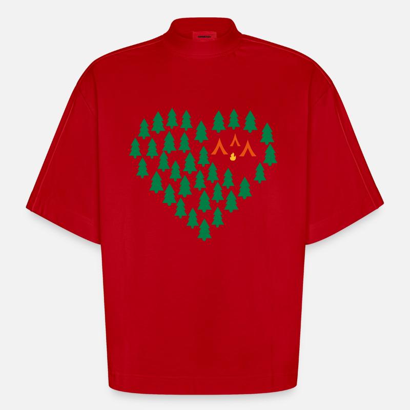 Camping - T-shirt bio épais oversize Boxy fabriqué en UE - rouge