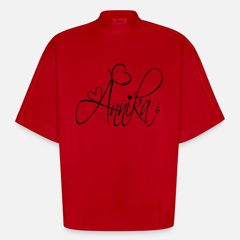 Annika Cognome Nome Ragazza Calligrafia Decor - Maglietta boxy ecologica oversize Heavyweight Made in UE - rosso