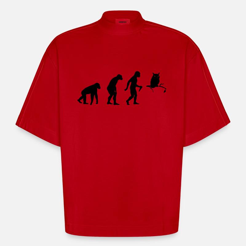 L'évolution du hibou - T-shirt bio épais oversize Boxy fabriqué en UE - rouge