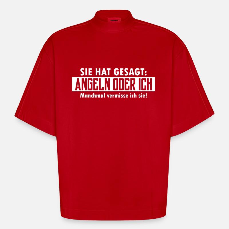 angeln oder ich - Heavyweight Oversized Organic Boxy T-Shirt Made in EU - Rot