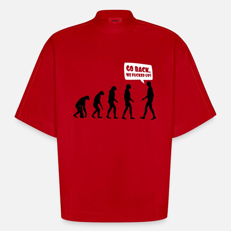 Evolution fucked up - Evolution verkackt - Heavyweight Oversized Organic Boxy T-Shirt Made in EU - Rot