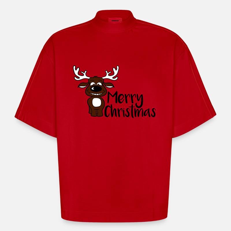 Joyeux Noël Moose - T-shirt bio épais oversize Boxy fabriqué en UE - rouge