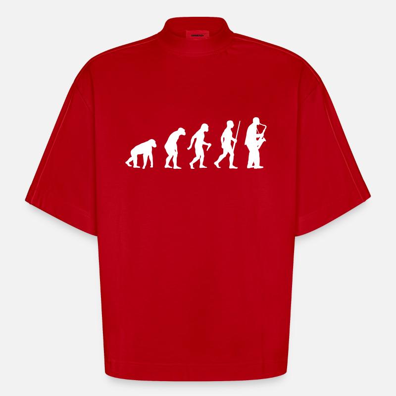 l'évolution du saxophone - T-shirt bio épais oversize Boxy fabriqué en UE - rouge