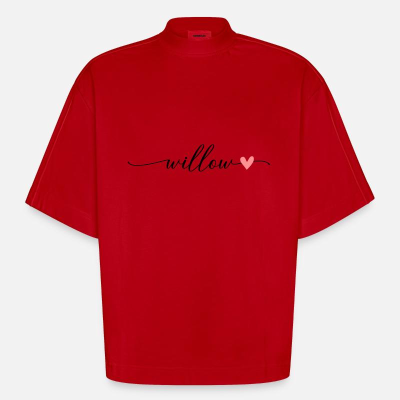 Saule Nom Prénom Calligraphie Script - T-shirt bio épais oversize Boxy fabriqué en UE - rouge
