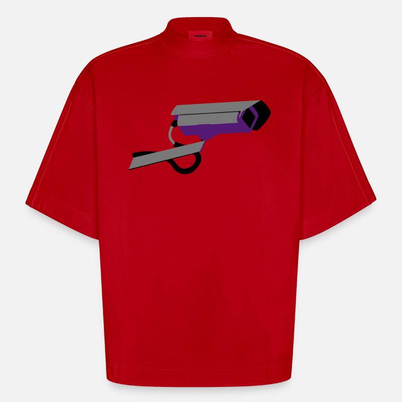 Caméra de sécurité - T-shirt bio épais oversize Boxy fabriqué en UE - rouge