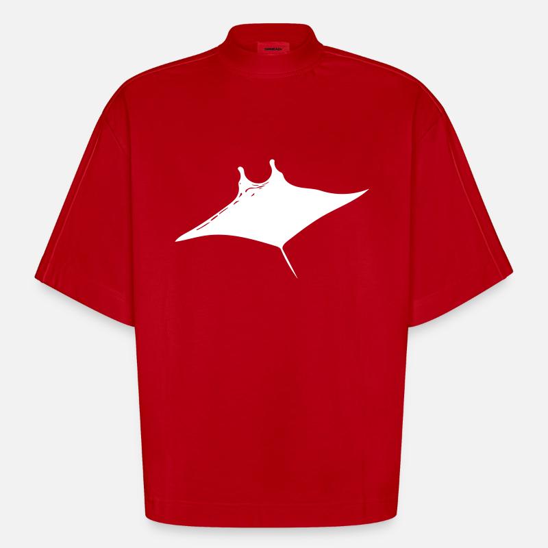 Manta Rays Vector Style - Heavyweight Oversized Organic Boxy T-Shirt Made in EU - red