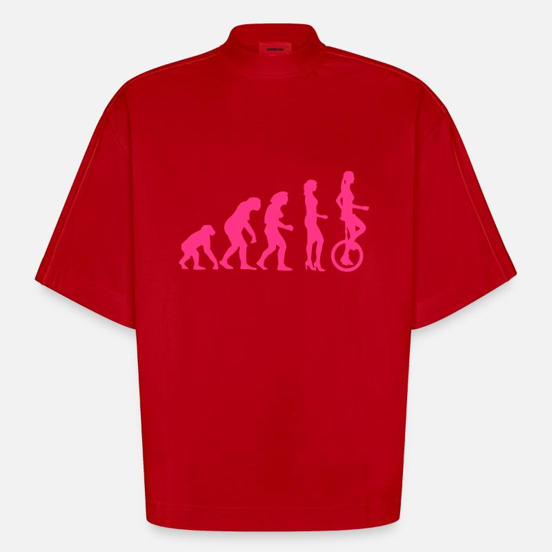 evolution_einradfahrerin_1c - T-shirt bio épais oversize Boxy fabriqué en UE - rouge