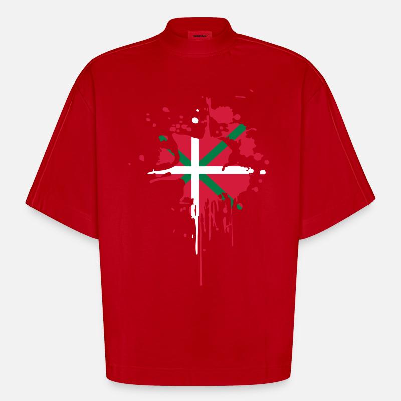 Drapeau Basque Tâche - T-shirt bio épais oversize Boxy fabriqué en UE - rouge
