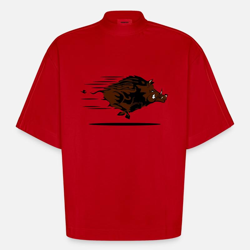 cinghiale - Maglietta boxy ecologica oversize Heavyweight Made in UE - rosso