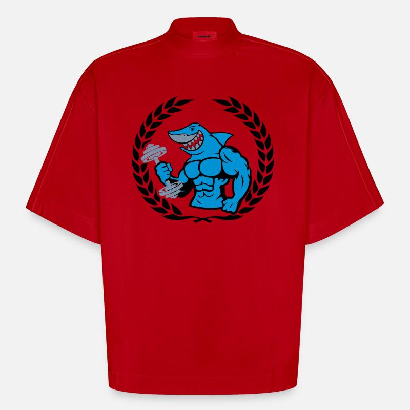 Haltère de musculation requin requin - T-shirt bio épais oversize Boxy fabriqué en UE - rouge