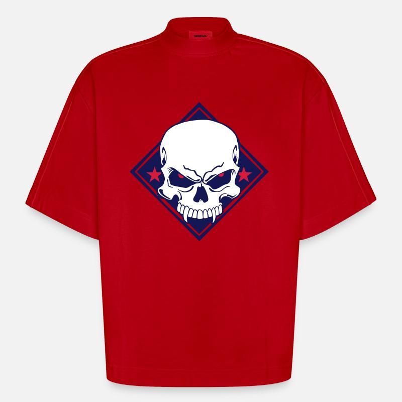 Evil Skull - Heavyweight Oversized Organic Boxy T-Shirt Made in EU - red