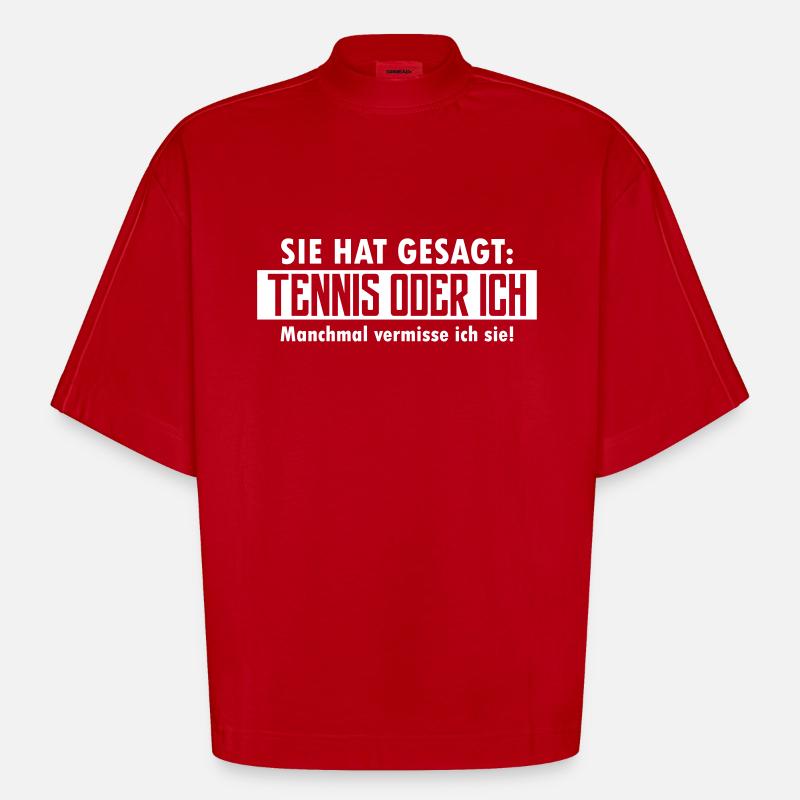 tennis oder ich - Heavyweight Oversized Organic Boxy T-Shirt Made in EU - Rot